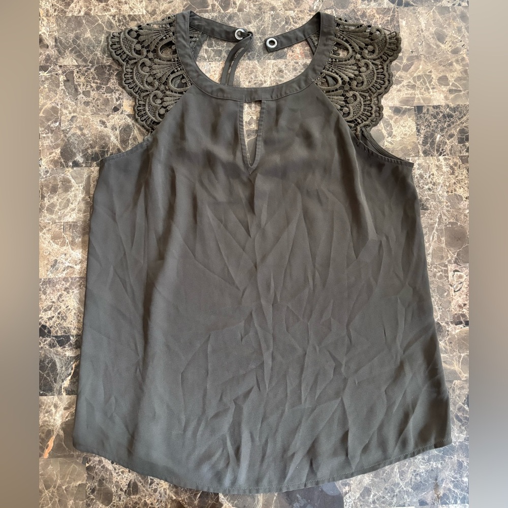 Express Brownish Gray Sleeveless Blouse with Lace Detail